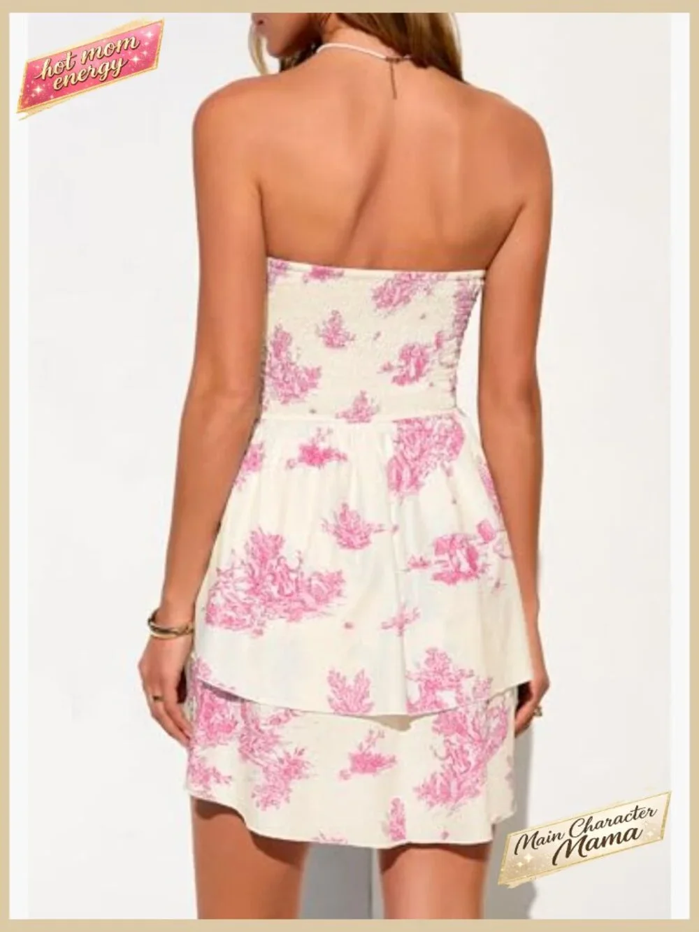 Summer Strapless Tube Mini Dress Smocked Ruffle A Line Flowy Short Party Club - Picture 3 of 7